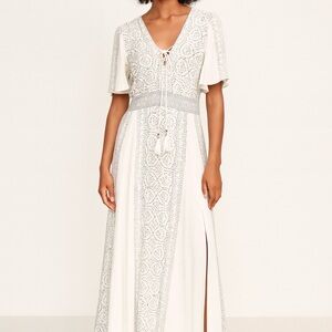 Chic White and Gray Lace Maxi Dress